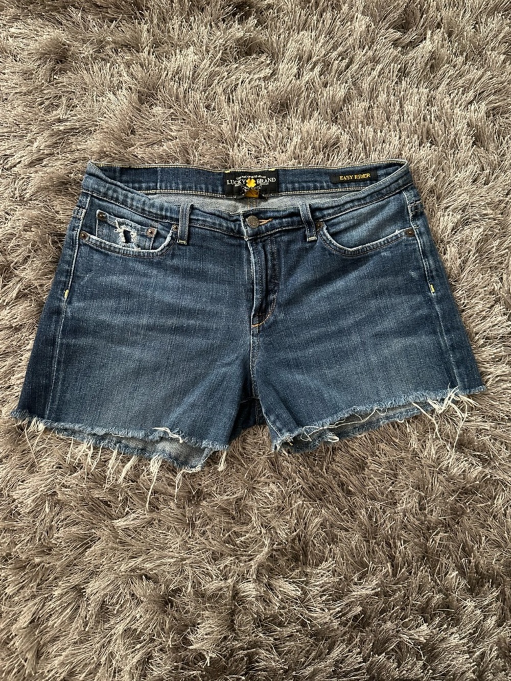 Lucky Brand Mid Wash Denim Frayed Hem Cutoff Shorts